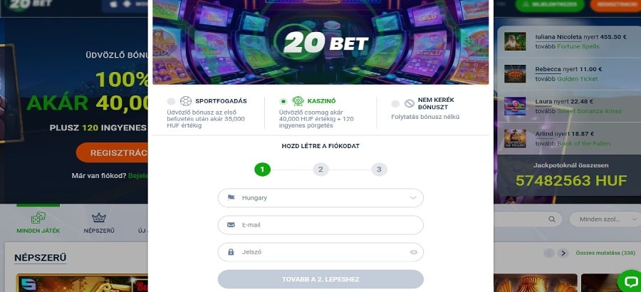 20bet belépés, casino regisztráció