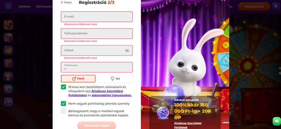 Cadabrus Casino regisztráció 3. lépés