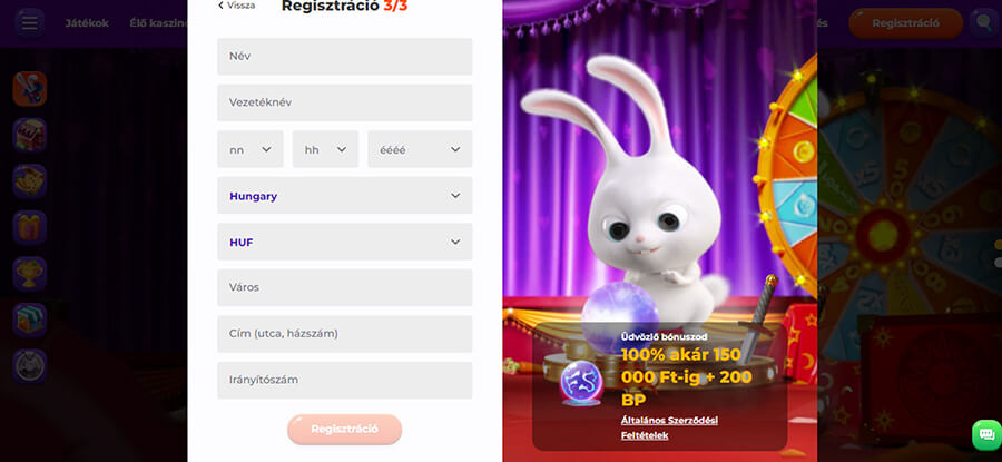 Cadabrus Casino regisztráció 4. lépés