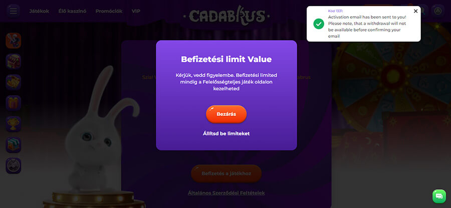 Cadabrus Casino regisztráció 5. lépés