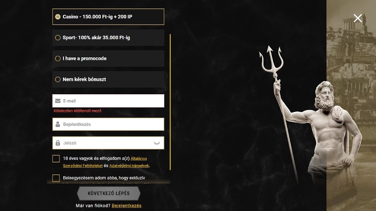 Casinoly Casino regisztráció 1. lépés
