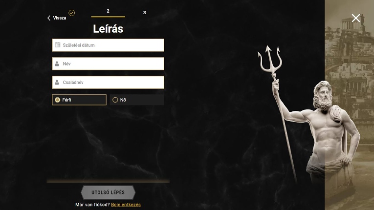 Casinoly Casino regisztráció 2. lépés