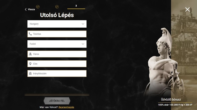 Casinoly Casino regisztráció 3. lépés