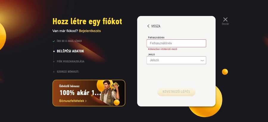 FEZBet Casino regisztráció 3. lépés