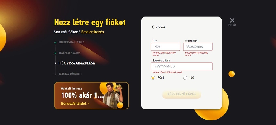 FEZBet Casino regisztráció 4. lépés