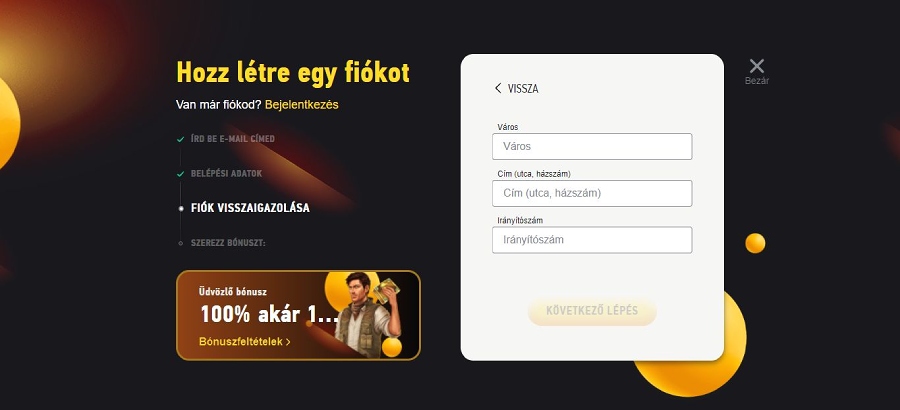 FEZBet Casino regisztráció 5. lépés