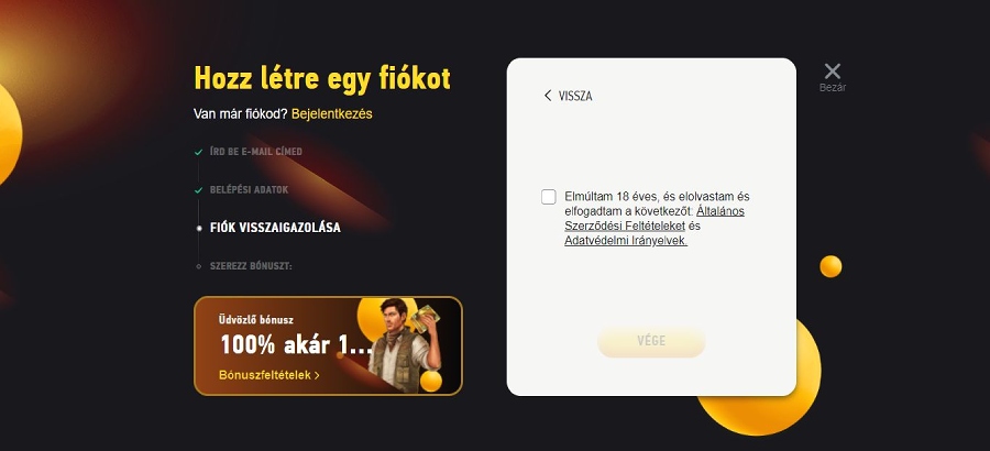 FEZBet Casino regisztráció 6. lépés