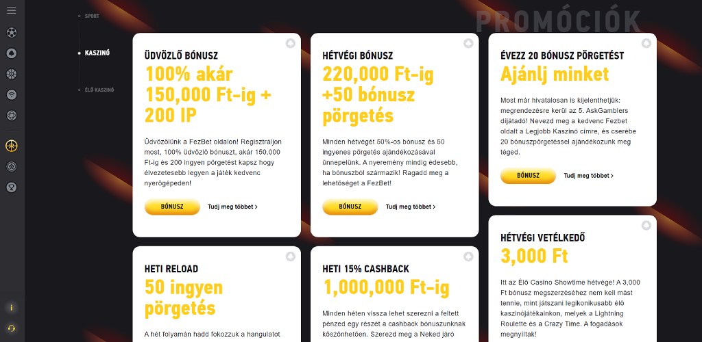 FEZbet promóciók