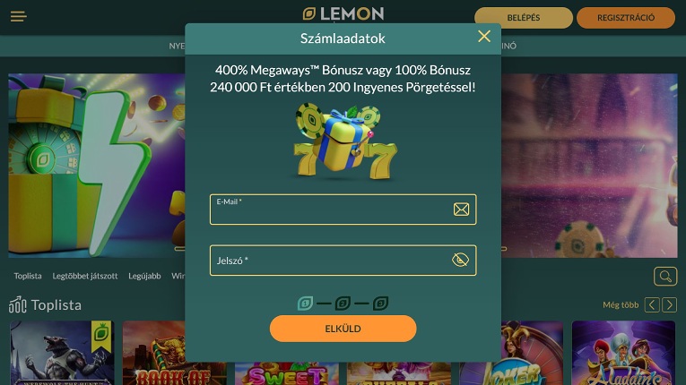 Lemon Casino regisztráció 1. lépés