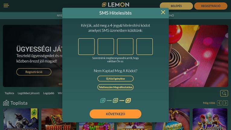 Lemon Casino regisztráció 3. lépés