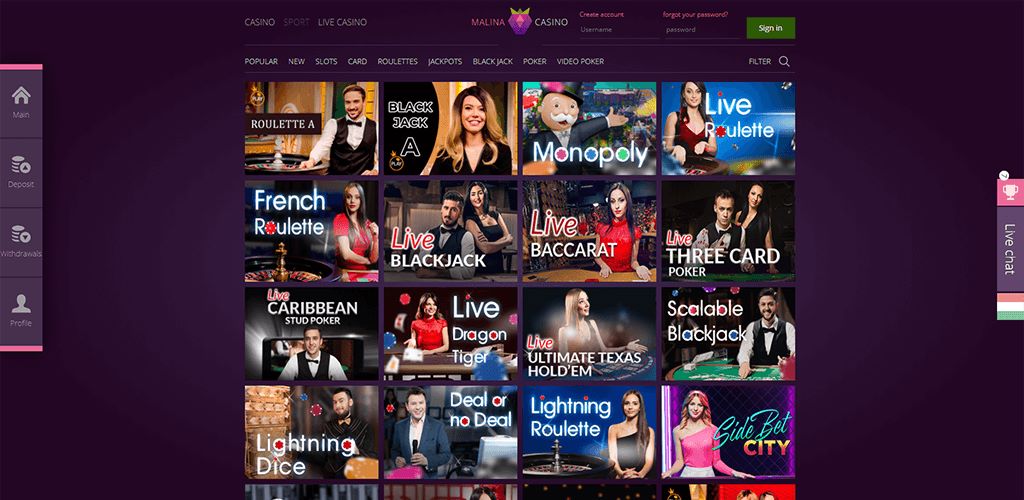 Malina élő kaszinó