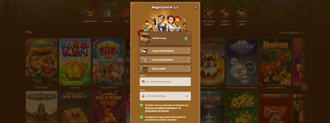 My Empire Casino regisztráció 1 lépés