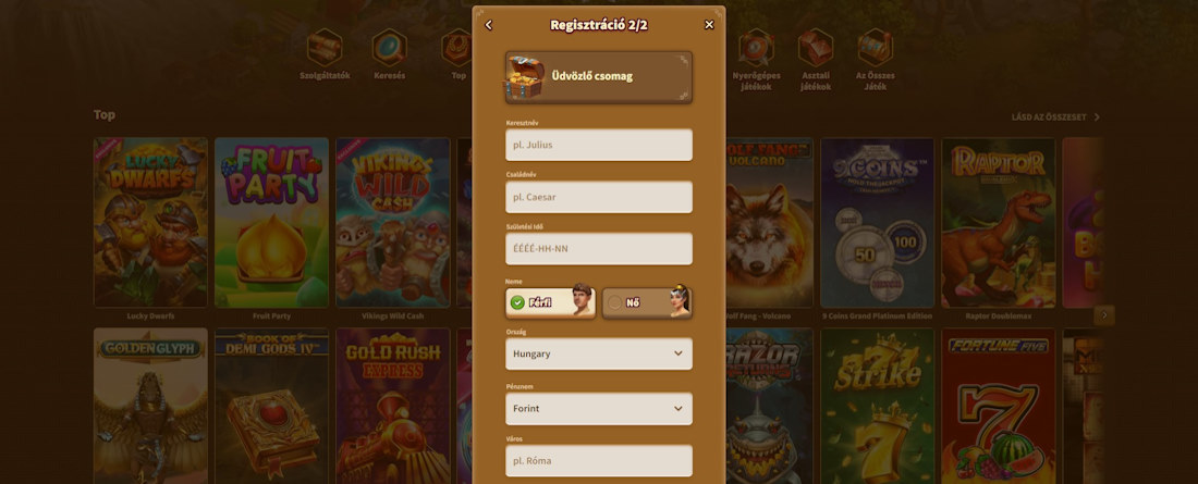 My Empire Casino regisztráció 2 lépés