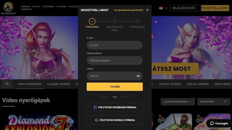 OlympusBet Casino regisztráció 2. lépés