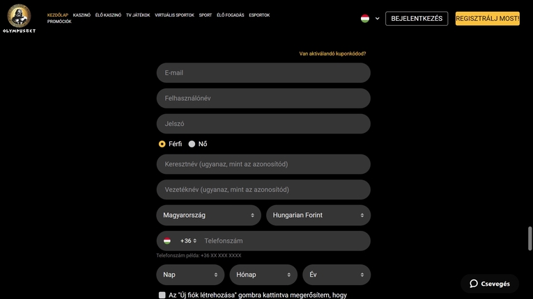 OlympusBet Casino regisztráció 4. lépés