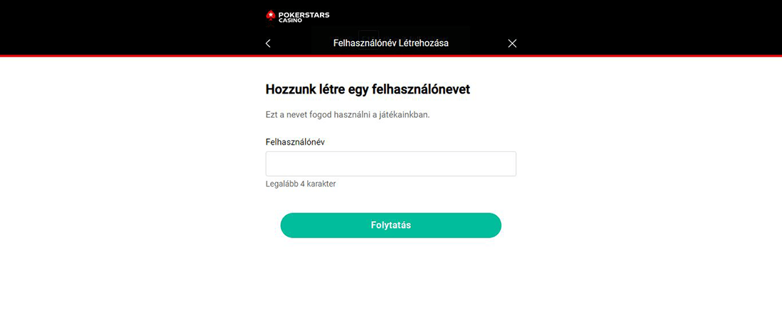 PokerStars Casino regisztráció 2. lépés