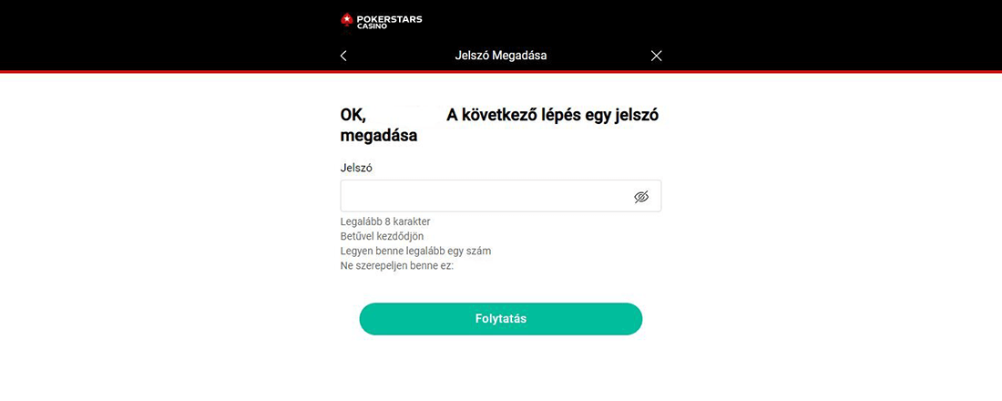 PokerStars Casino regisztráció 3. lépés