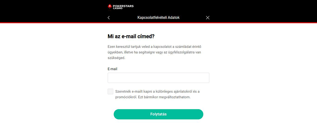 PokerStars Casino regisztráció 4. lépés