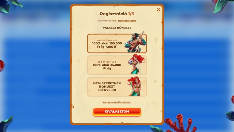 Posido Casino regisztráció 1. lépés