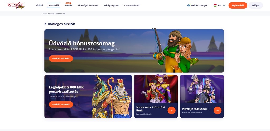 Vulkan Vegas Casino bónusz ajánlatok