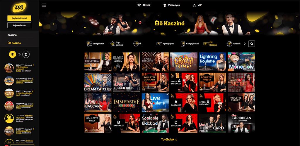 ZetCasino élő kaszinó